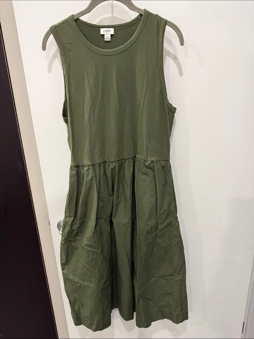 J. Crew Olive Green Sleeveless Casual Cotton Dress